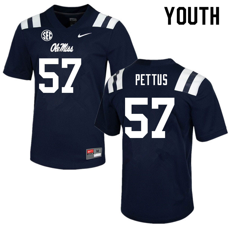Youth #57 Micah Pettus Ole Miss Rebels College Football Jerseys Sale-Navy